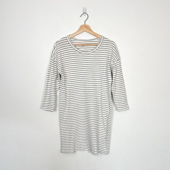 Current Elliott The Painter Tee Long Sleeve Dress Striped Cream 100% Cotton XS - Picture 2 of 9